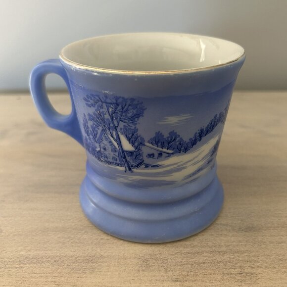 Currier & Ives The Old Homestead in Winter Coffee Mug Blue/White/Gold - Picture 1 of 12